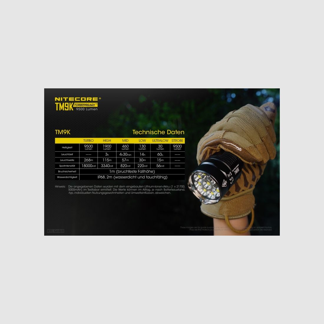 Nitecore TM9K flashlight TM9K 9500 lumens