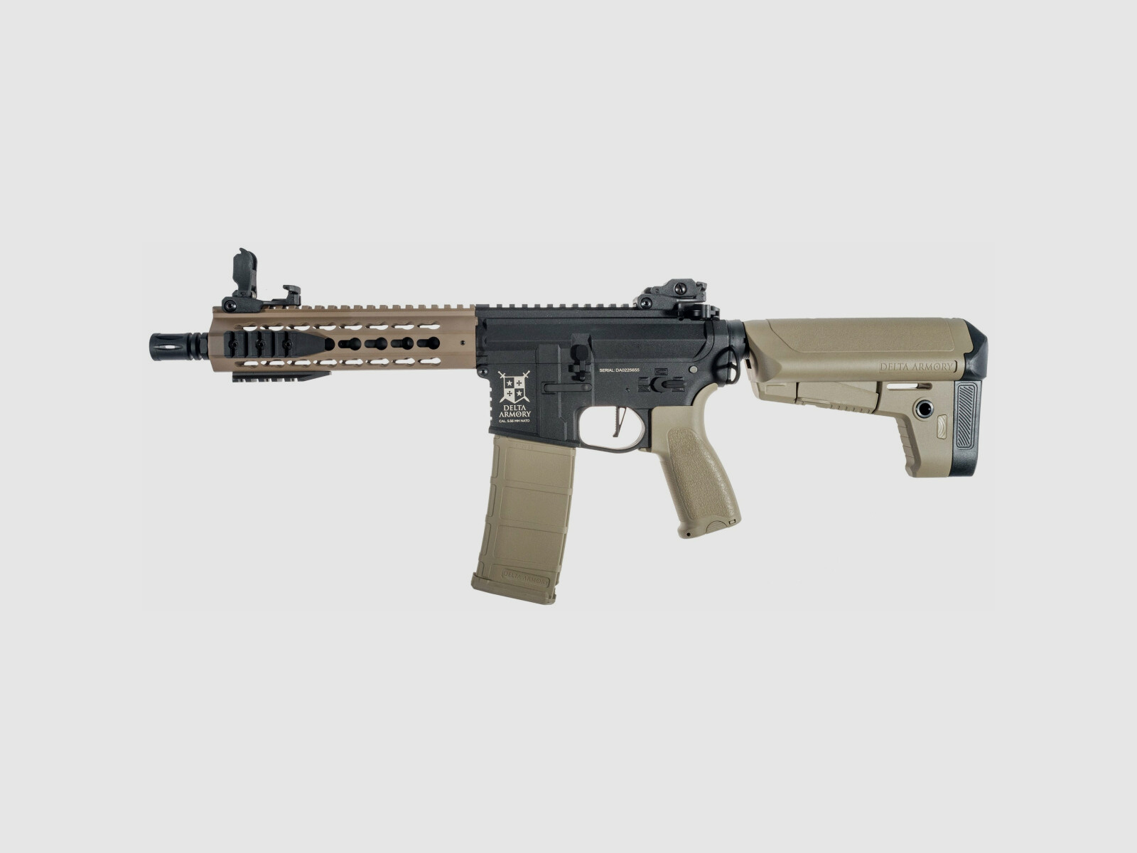 AR15 KeyMod 8 Zoll BRAVO Delta Armory Tan/Schwarz S-AEG Airsoft Gewehr Frei ab 18 Jahren