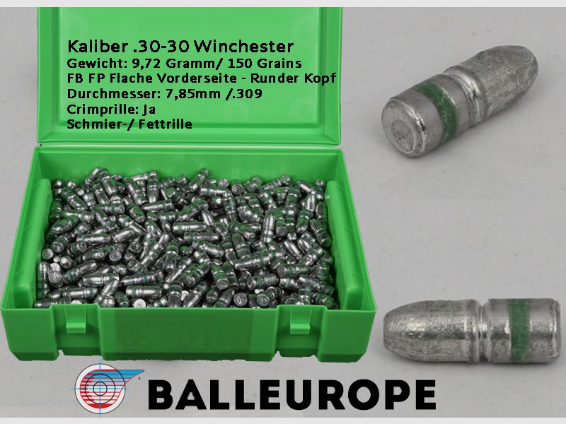 500 x .30-30 Winchester Bleigeschosse 9,72 Gramm 150 Grains FB FP 7.85 309 30-30 UHR Balleurope L51