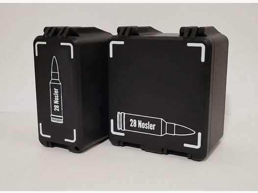 Filamelt ammunition box / 28 Nosler / 'folding / locking lid' / cartridge box, ammo box