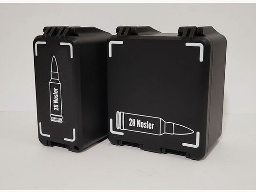 Filamelt ammunition box / 28 Nosler / 'folding / locking lid' / cartridge box, ammo box