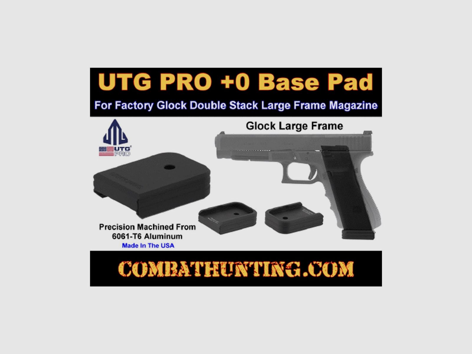 UTG PRO +0 Base Pad, Glock Large Frame .45ACP/10mm, Czarny lub Niebieski Aluminium