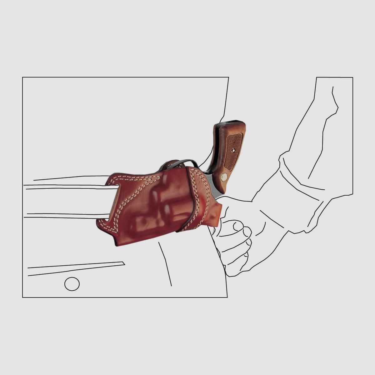 Revolver Rückenholster aus Leder 2" Colt Agent/Cobra/Detective, Taurus 85 / 605 Braun Linkshänder