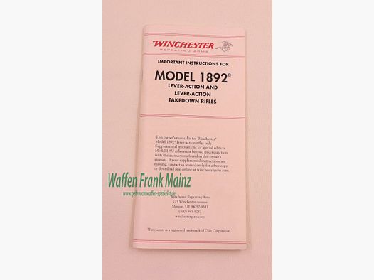 Winchester - USA Operating Instructions Mod. 1892