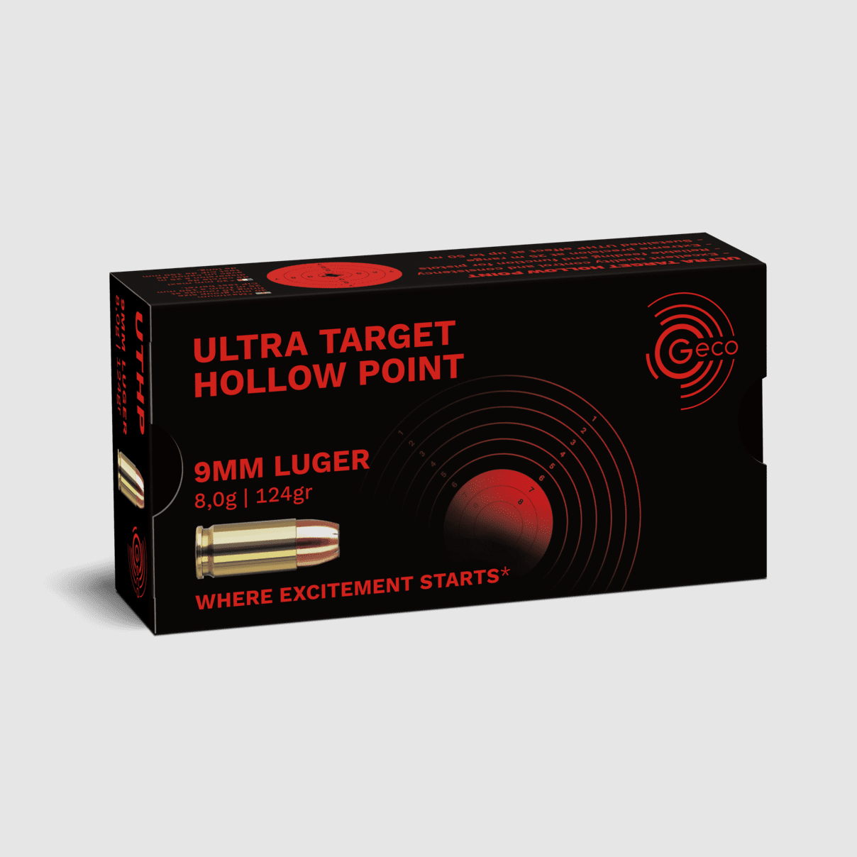Geco Ultra Target Hollowpoint UTHP 9 mm Luger 124 grs. - 50 colpi