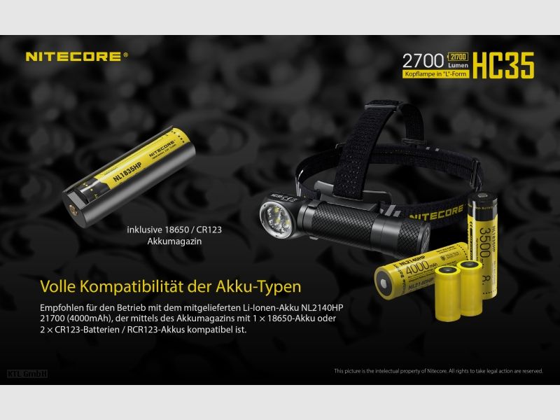 Nitecore HC35 headlamp including NL2140HP