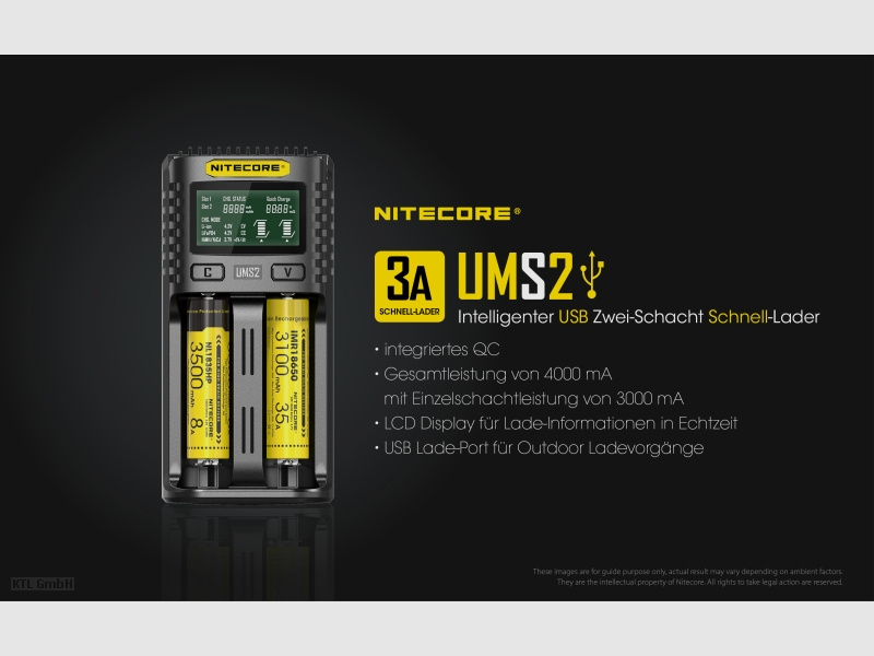 Nitecore UMS2 USB Schnell Ladegerät
