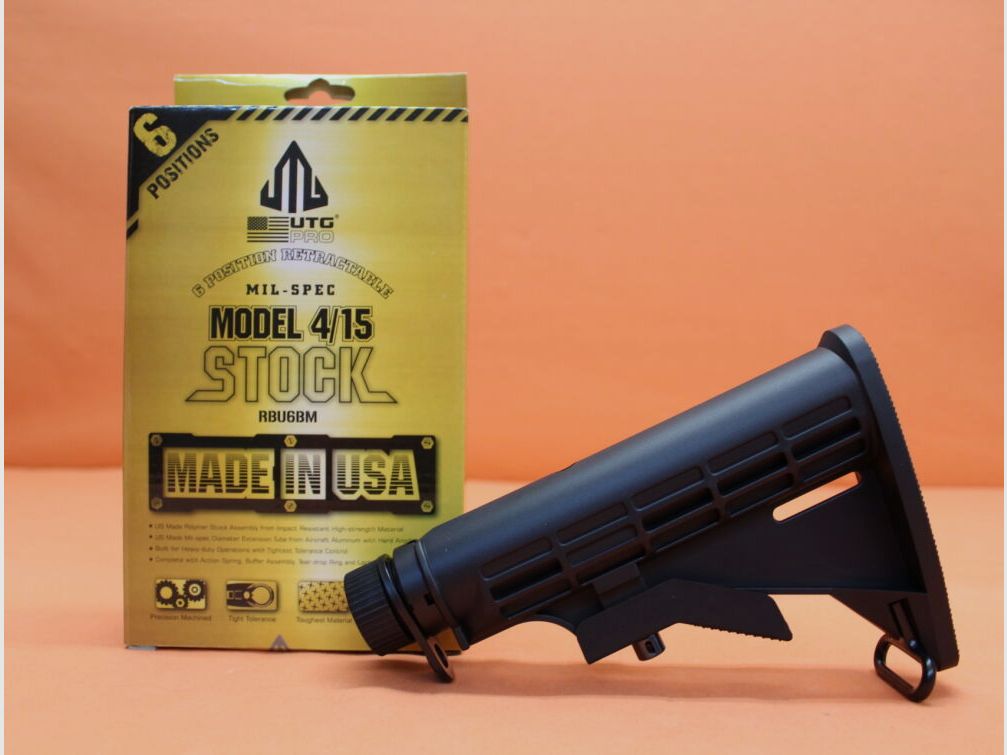 UTG - Leapers AR-15: Buttstock Assembly UTG Carbine Stock 6-Pos. MILSPEC Black (RBU6BM)/ Sliding Stock