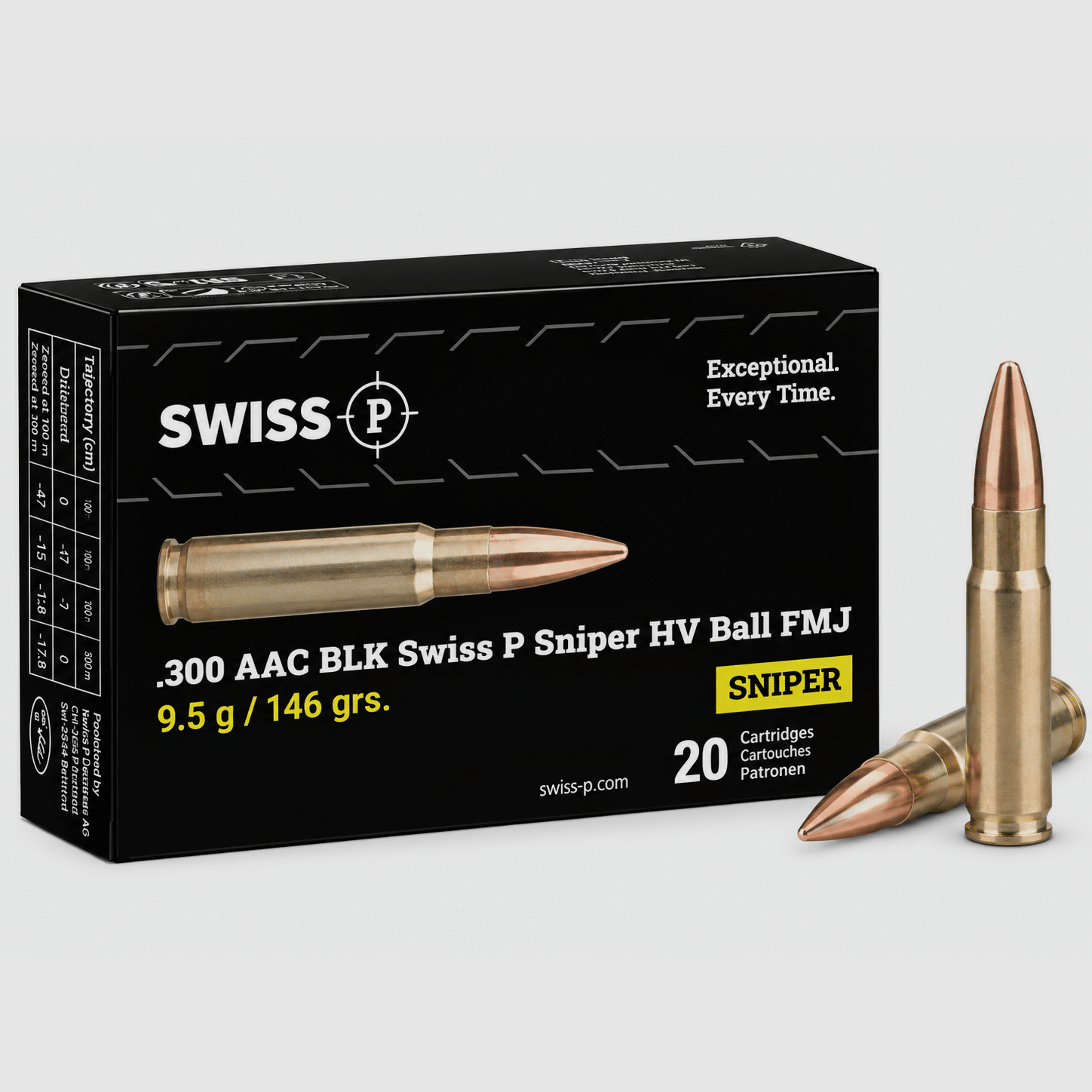 .300 AAC BLK Swiss P Sniper HV Ball – FMJ 9.5g / 146grs. – 20 Stk.