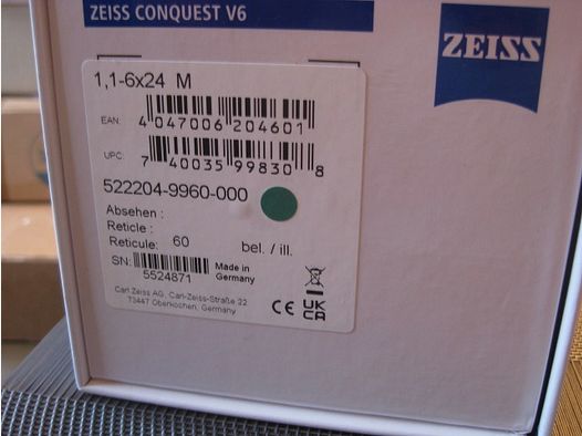 NEUE "Made in Germany" = TOP ZEISS V6 in 1,1-6x24 M oder V8 1,1-8x24 M oder V6 2,5-15x56 M bzw. V6 2-12x50 M je mit Abs-60 !!! Kein Swarovski -Z6i-Z8i-LEICA-SAUER-MAUSER-Blaser-Schmidt&Bender-GPO usw.