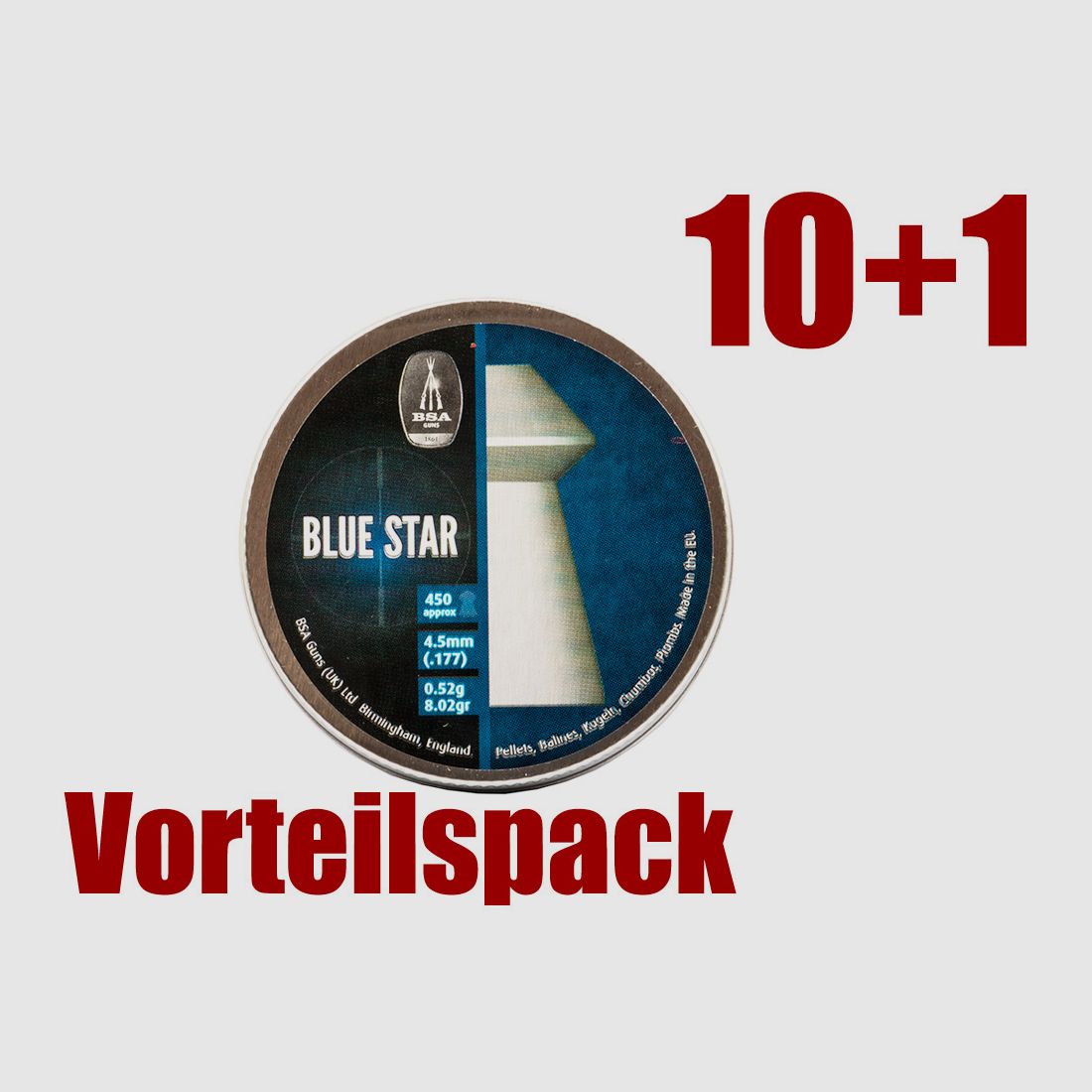 Vorteilspack 10+1 Hohlspitz Diabolos BSA Master Blue Star Kaliber 4,5 mm 0,52 g glatt 11 x 450 StĂĽck