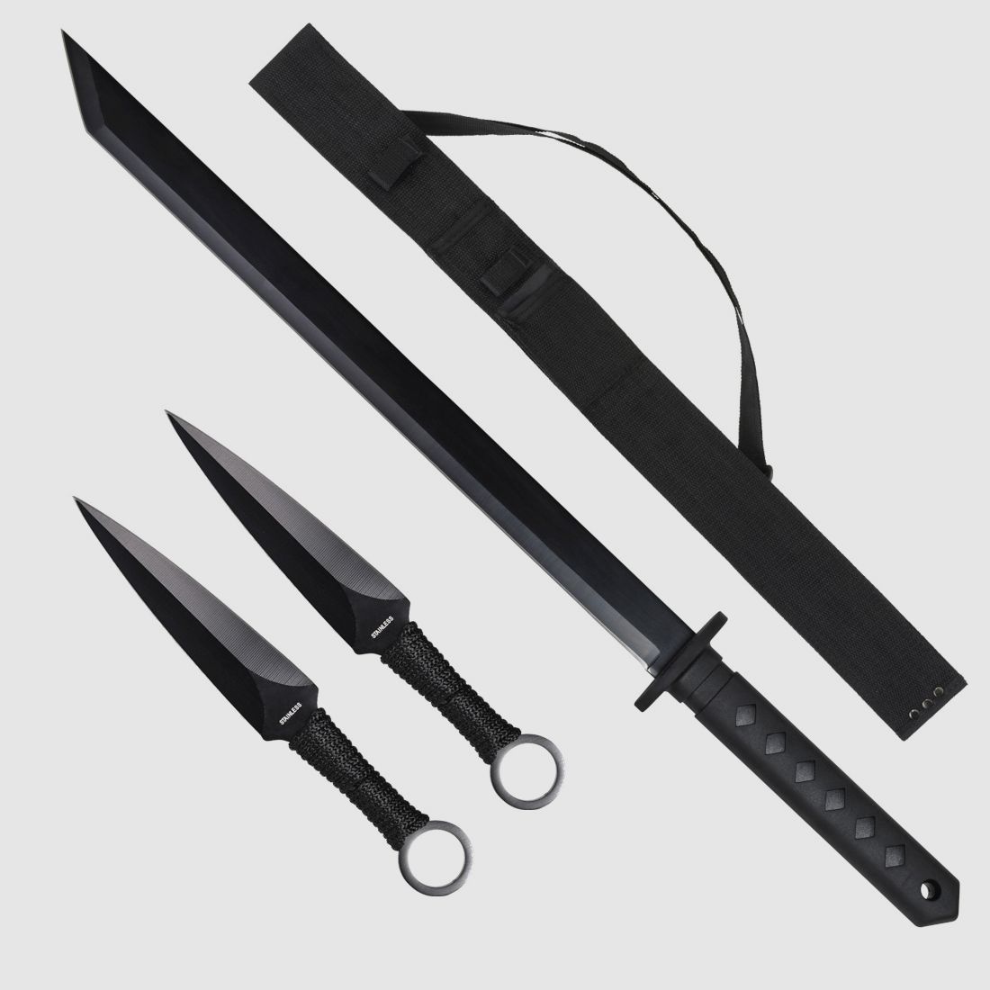 Ninja Schwert Rckenhalter mit 2x Wurfmesser Dolch Kunai