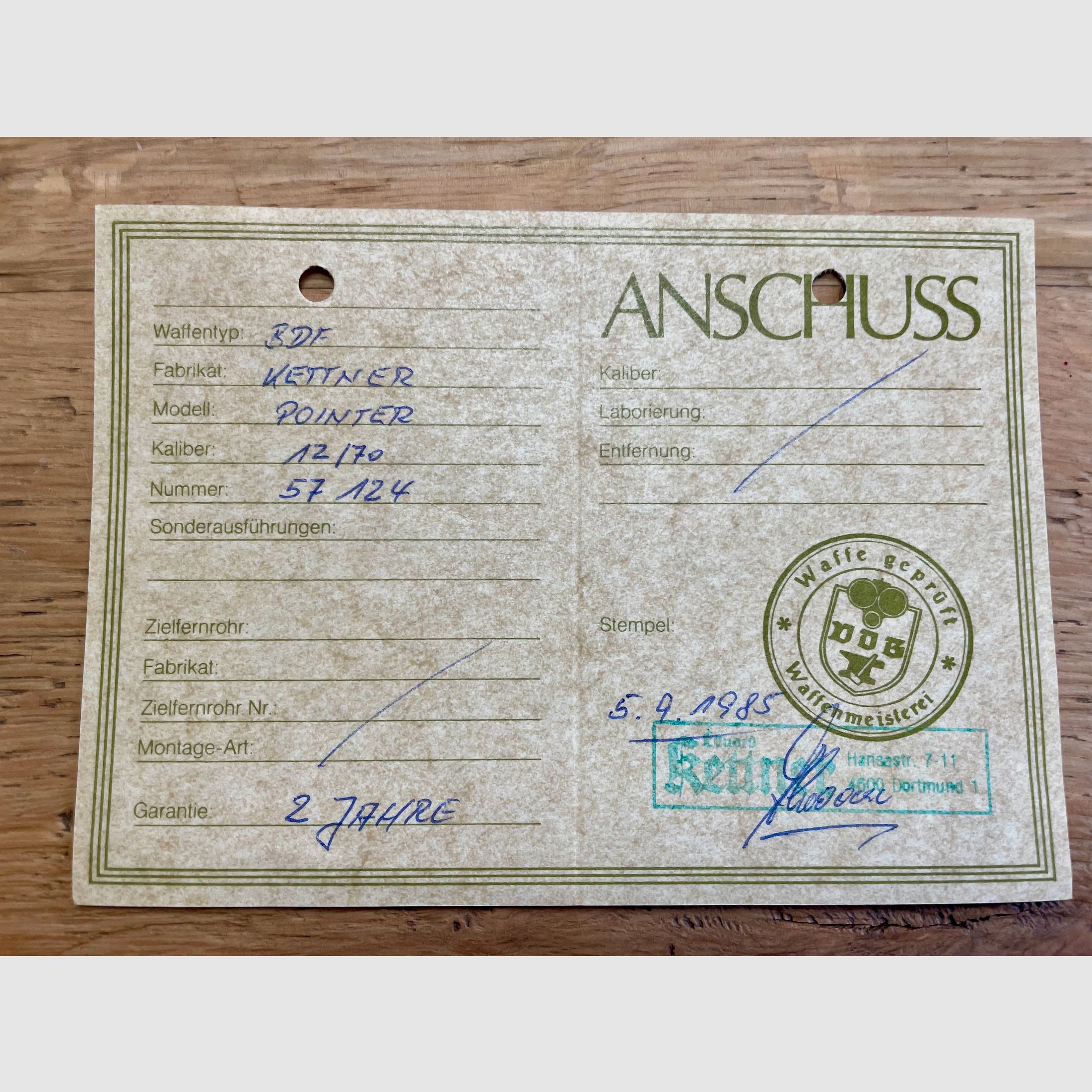 Double-barreled shotgun Kettner Mod. Pointer in caliber 12/70