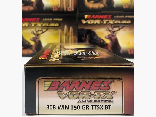 BARNES 31341 VOR-TX EURO RIFLE AMMO .308 WIN 150GR TTSX 20 Stück