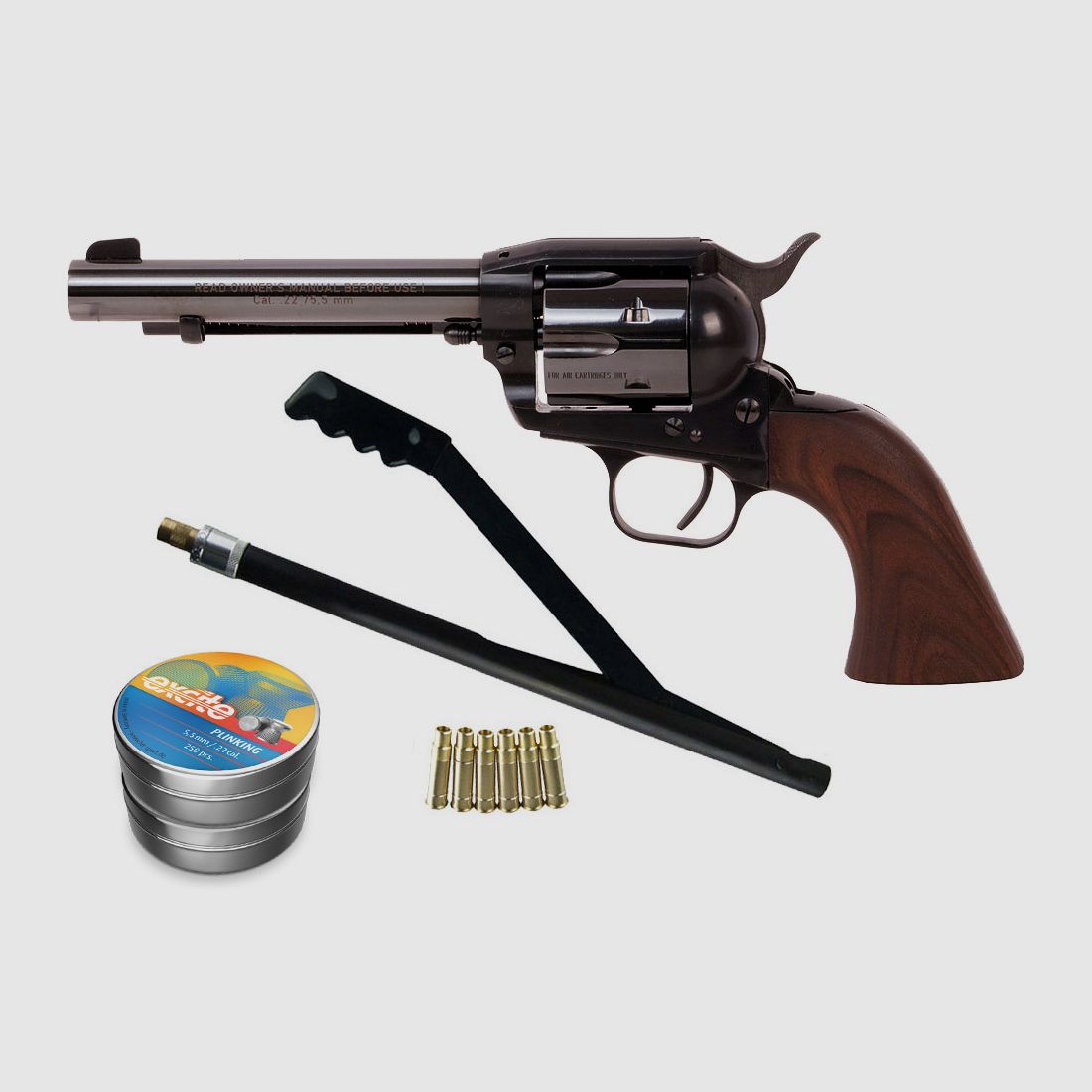 LEP Druckluft Revolver ME Single Action Army 5,5 Zoll Kaliber 5,5 mm (P18) + Handpumpe LEP Patronen Diabolos