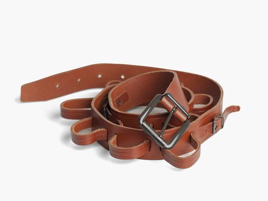 CINTURÓN PORTA CONEJOS EN PIEL VAQUETILLA COÑAC