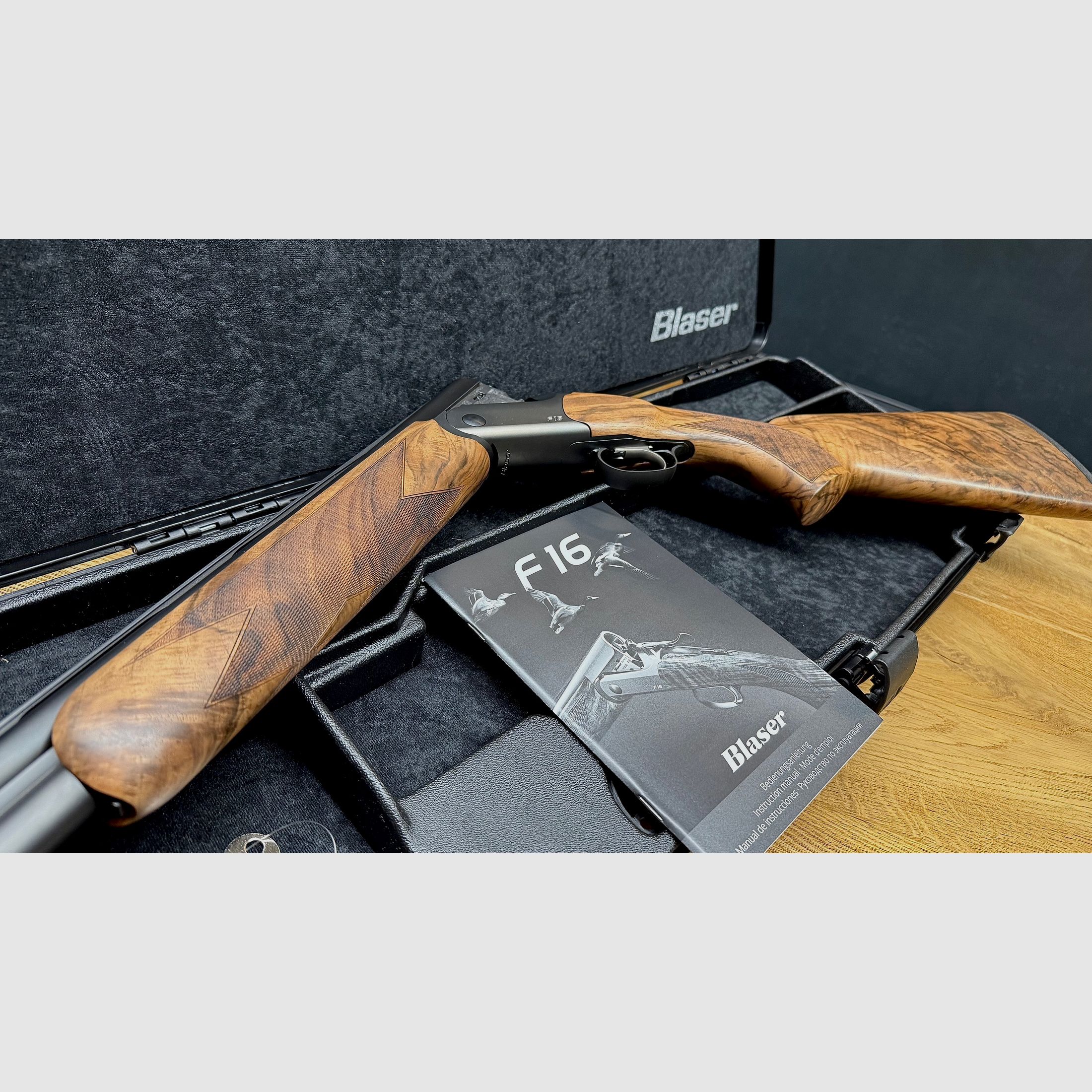 Bockdoppelflinte Blaser F16 Game / HK 7 / mattes Finish / 12/76 / Logo silber / Basküle stahlgrau / LL 71 cm