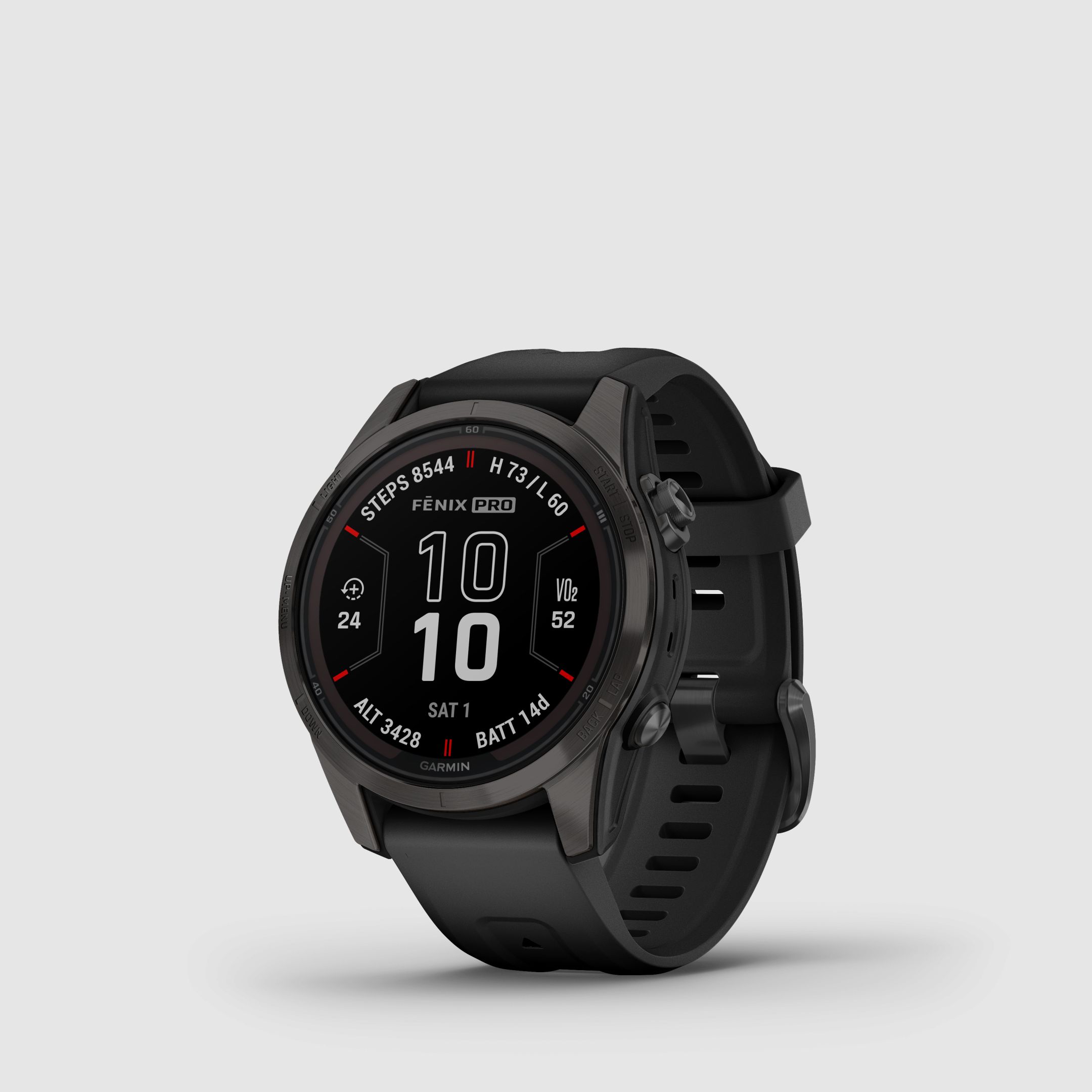 Garmin fēnix® 7S Pro – Edizione Sapphire Solar, Nero/Grigio Carbonio Titanio DLC con cinturino in silicone QuickFit® da 20 mm