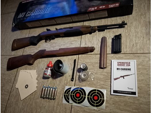  karabinek pneumatyczny co2 m1 carbine Springfield 4,5mm .177 + akcesoria drewniane tarcze kulki stalowe bb's zestaw kolba drewniana 30m1 