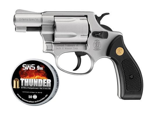 Schreckschuss Revolver Smith & Wesson Chiefs Special nickel Kunststoffgriffe Kaliber 9 mm R.K. (P18) + 50 Schuss