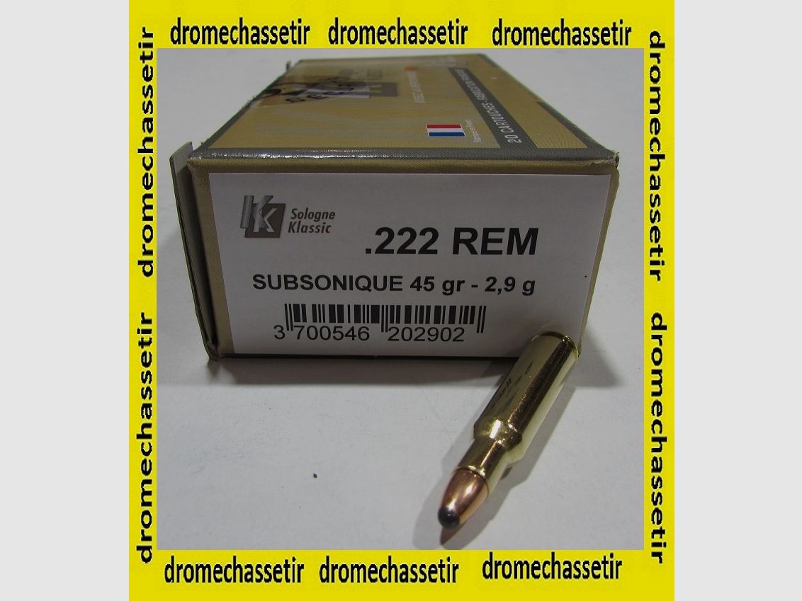 Scatola da 20 cartucce calibro 222 Remington Sologne Subsonico 45 grani SP