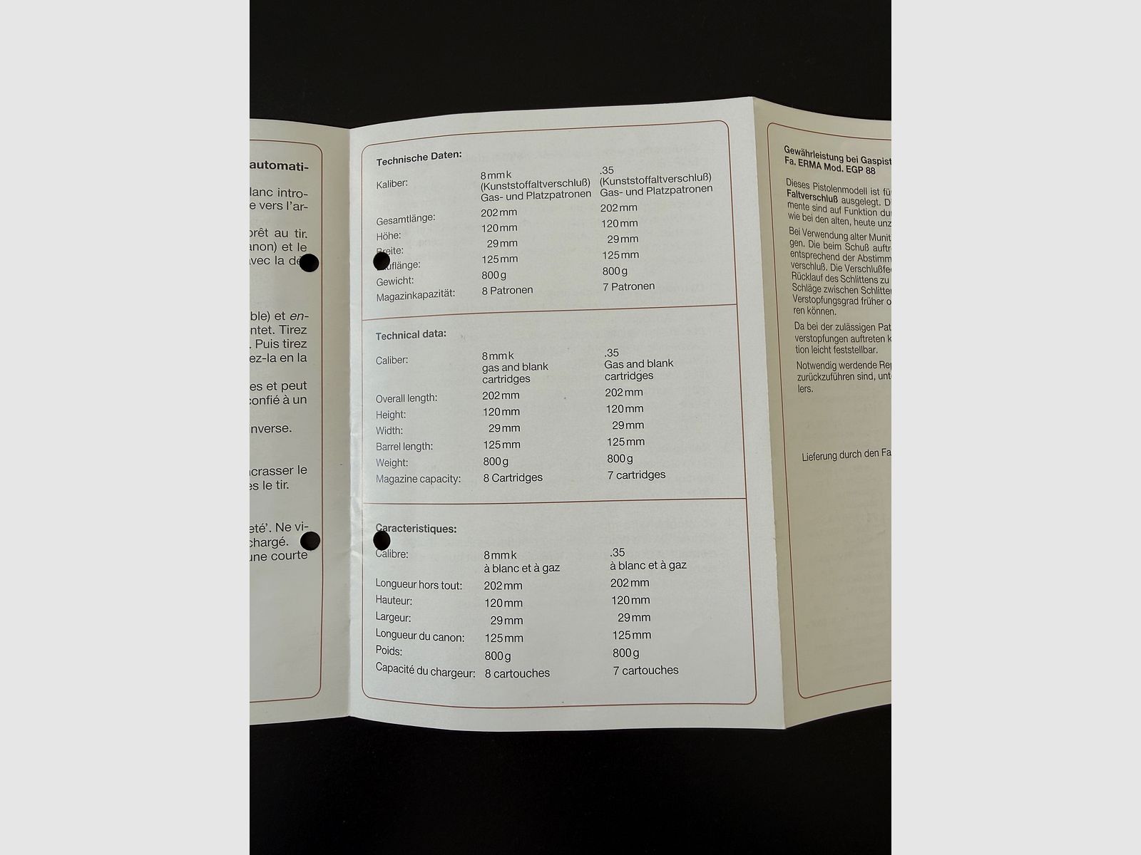 ERMA EGP 88, P1 P38 Nachbau, Kal. 8mmK und Kal. .35, Originalverpackung, Sammlerstück