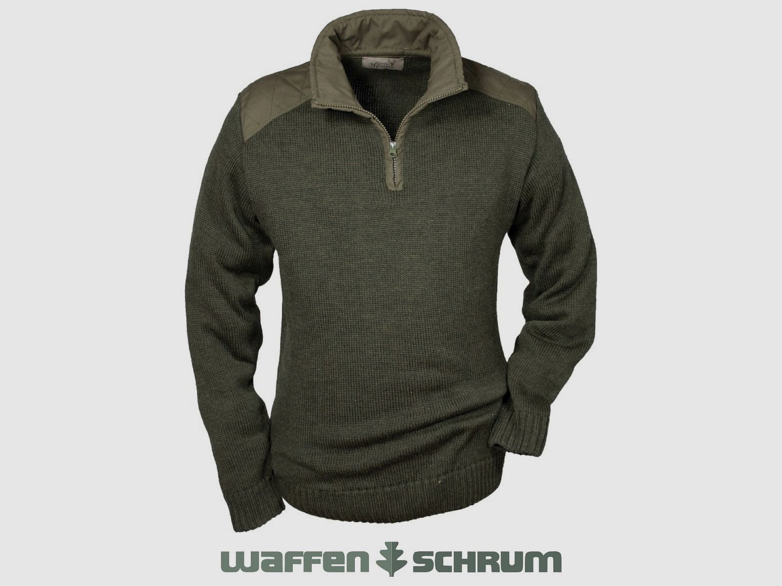 Hubertus Pullover Stehkragen m. Besatz Oliv-Braun