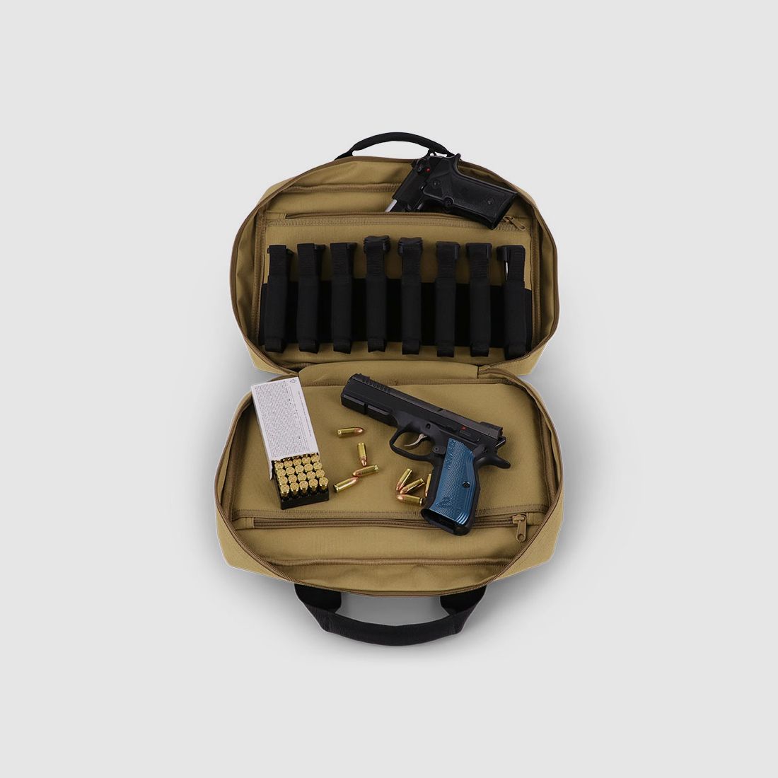 Winter Pistolentasche W8 für 2 Kurzwaffen – 8 Magazinhalter, 1000D, abschließbar (Dune)