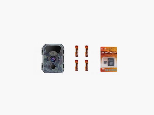 NUM'AXES - Camera Trap Pack PIE1066 + 4 AA LR6 Batterijen + 32 Gb Geheugenkaart