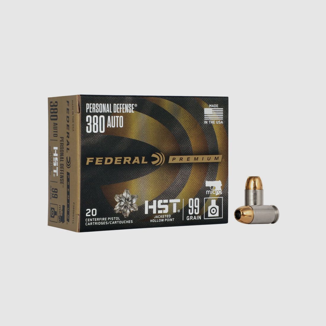 Federal Premium Personal Defense HST Micro .380 Auto 99GR JHP 20 cartridges