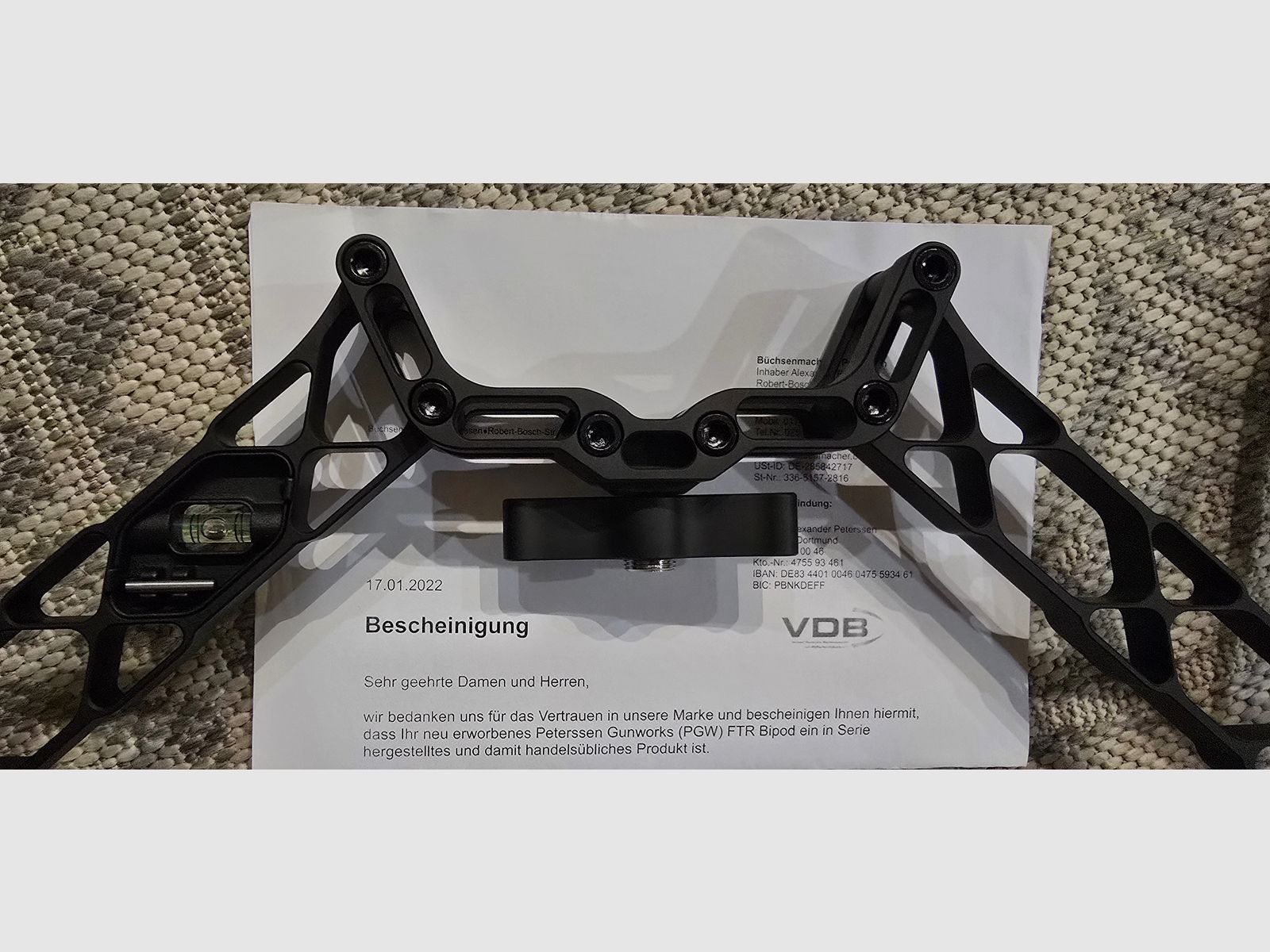 Peterssen Gunworks (PGW) bipod FTR, as new including MDT. MLOK adapter