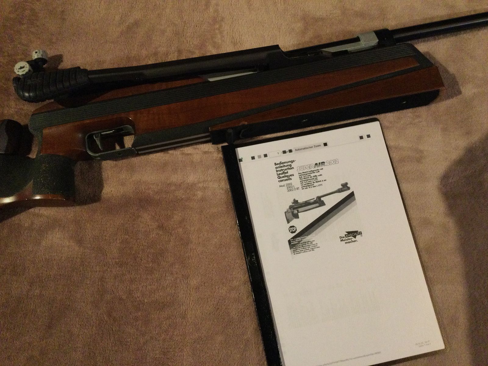 Anschütz Super Air 2002; Match-Luftgewehr Auflage rechts; Nussbaumschaft; Top Zustand