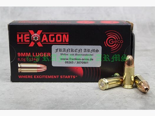 Geco Hexagon 9mm Luger 124gr. 8,0g 50 pièces Prix dégressifs