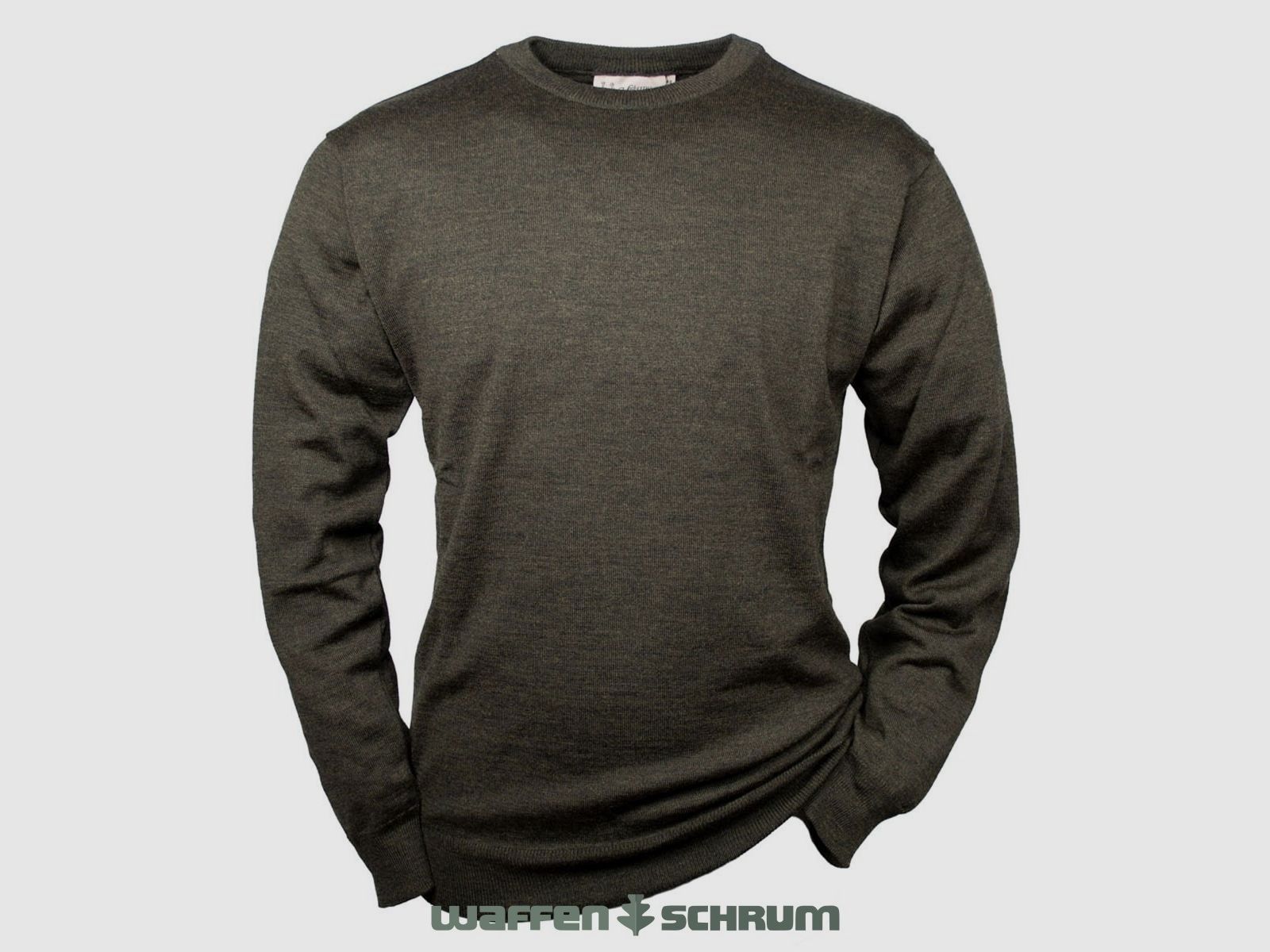 Hubertus Pullover Ronde Hals Merino Olijf/ bruin