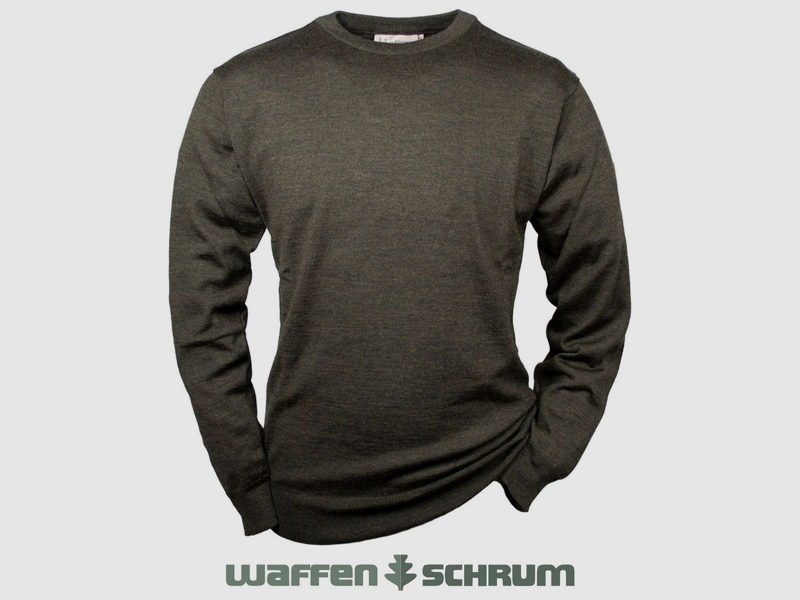 Hubertus Pullover Rundhals Merino Olivbraun