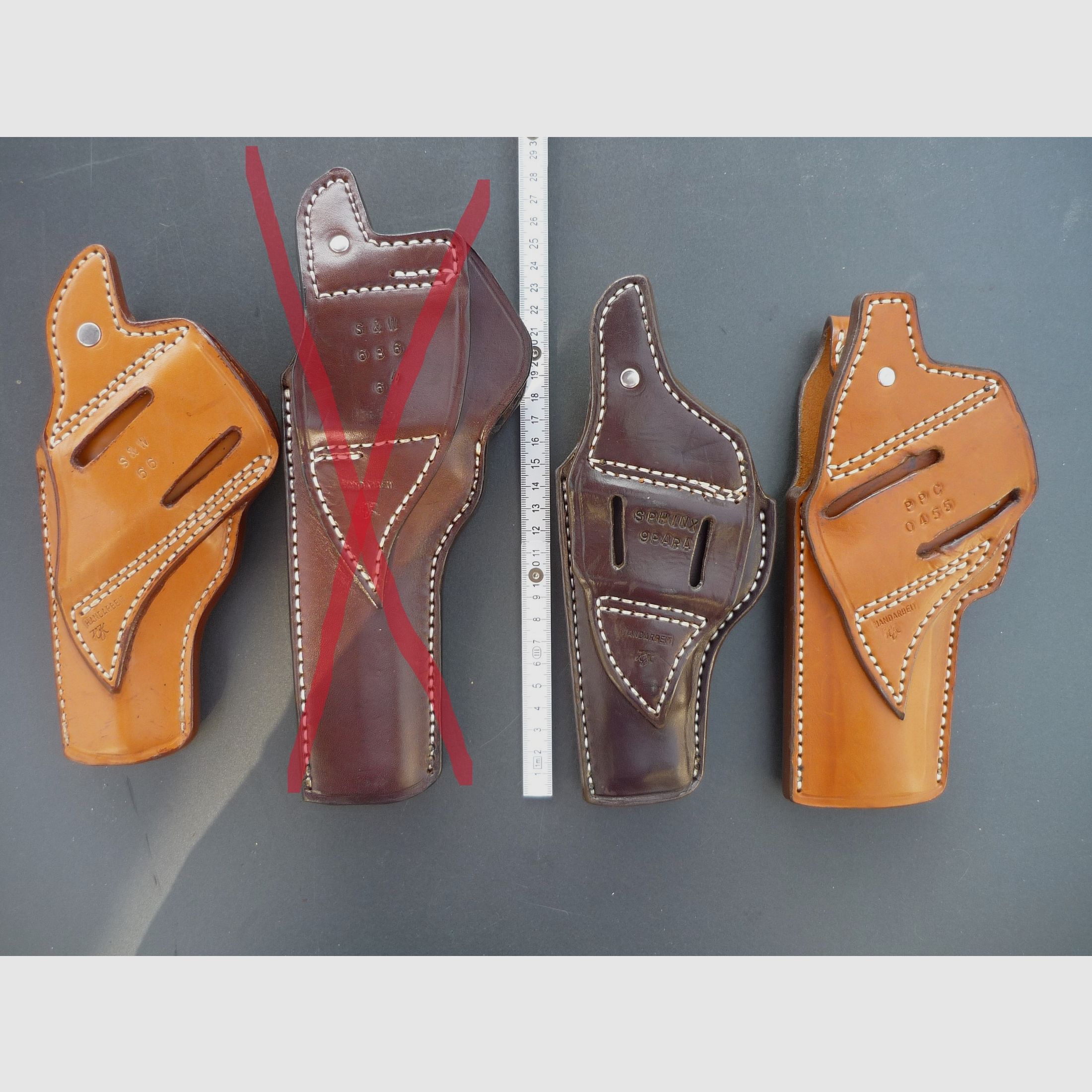 HKDesign Holster Art. Nr. 003 mit Teflon Kornschiene und Snapverschluß  für: S&W M 66  4",  PPC 0455, Sphinx Spara -  für Rechtshänder