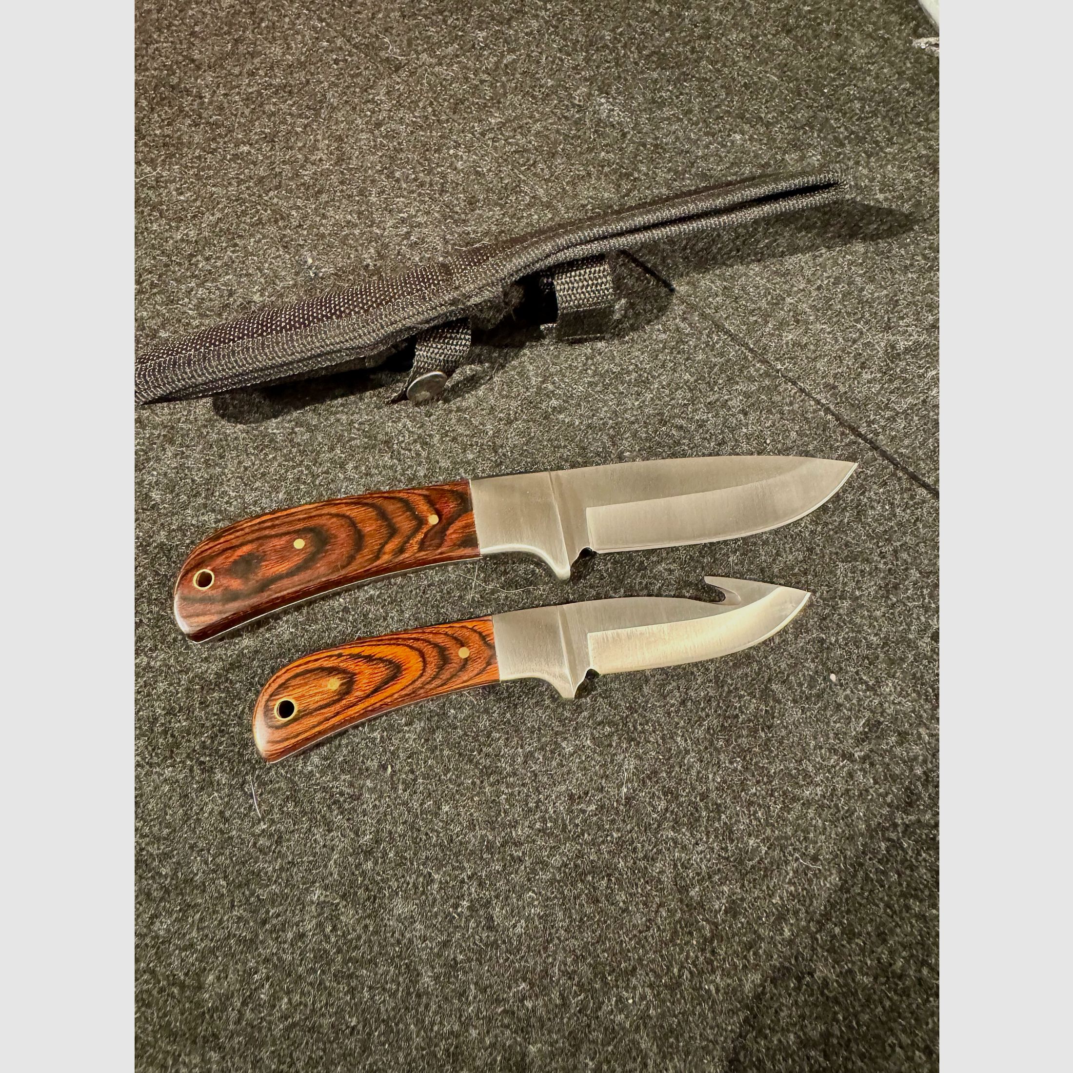 Cuchillo doble, 2 cuchillos en funda de nailon, Askari, sin usar, mango de madera, 72