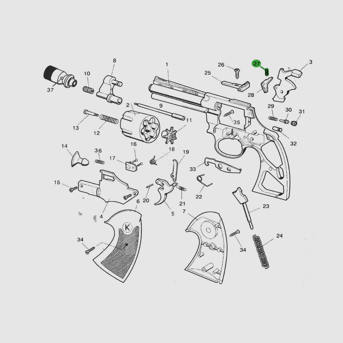 Druckfeder fĂĽr Spannheber fĂĽr Schreckschuss-, Gas-, Signalrevolver Reck Python, Ersatzteil