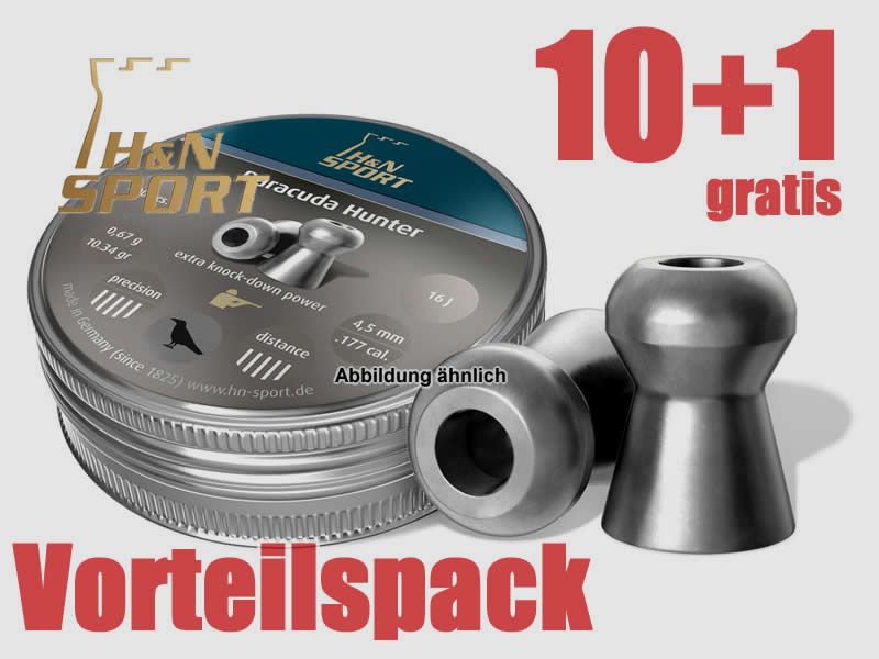 10+1 GRATIS x 400 St. H N Jagd-Diabolo BARACUDA HUNTER, Kal. 4,5 mm, 0,67 g