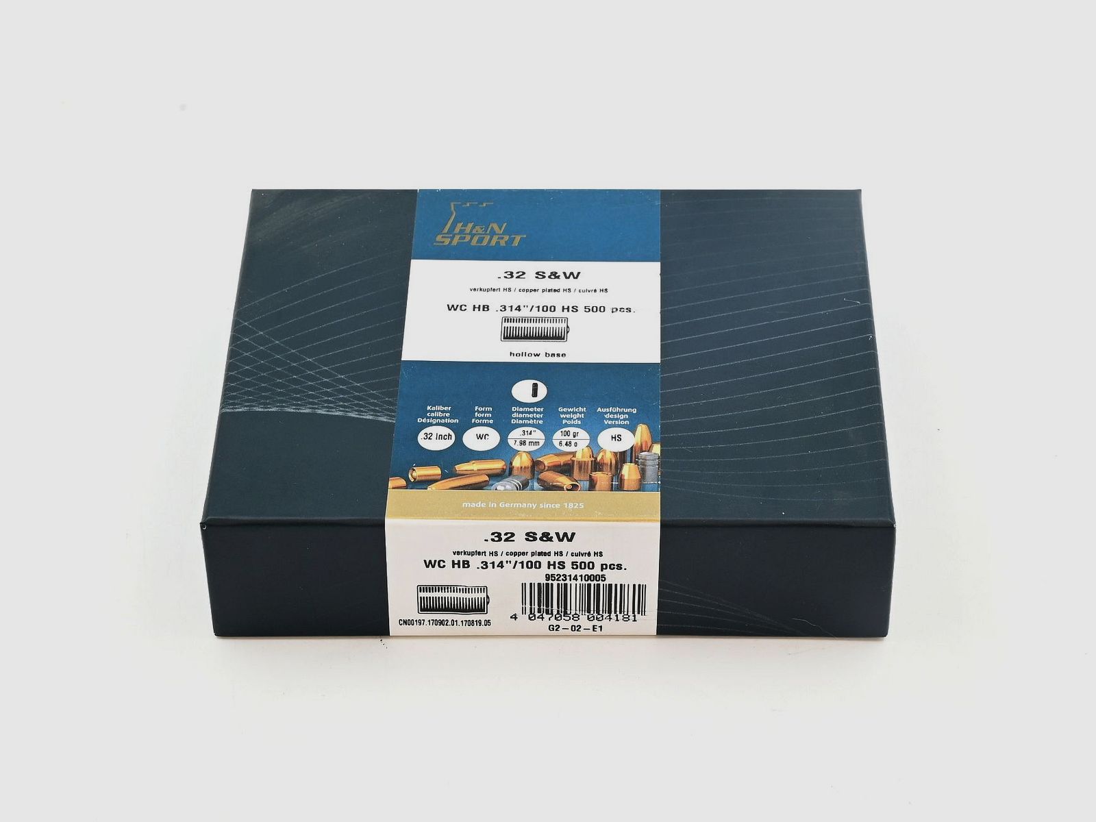 Pistolen/Revolvergeschosse, H+N .314 HS-WC HB, 100gr. 500 Stk, .32 S&W