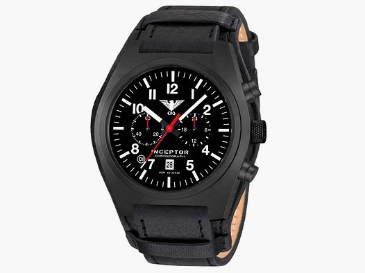 KHS KHS Armbanduhr Inceptor Black Steel Chronograph Leder-G-Pad