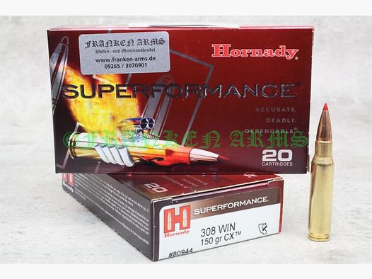 Hornady Superformance CX .308 Win. 150gr. 9,7g 20 Stück Staffelpreise