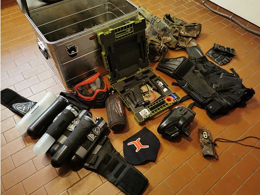 Attrezzatura Paintball Completa *Planet Eclipse ETHA & Invert Halo B + Pods, set canne Freak, cassa di metallo, abbigliamento e altro*