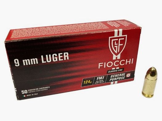 CARTUCCE FIOCCHI CAL. 9 MM LUGER 124 FMJ CONF. 50