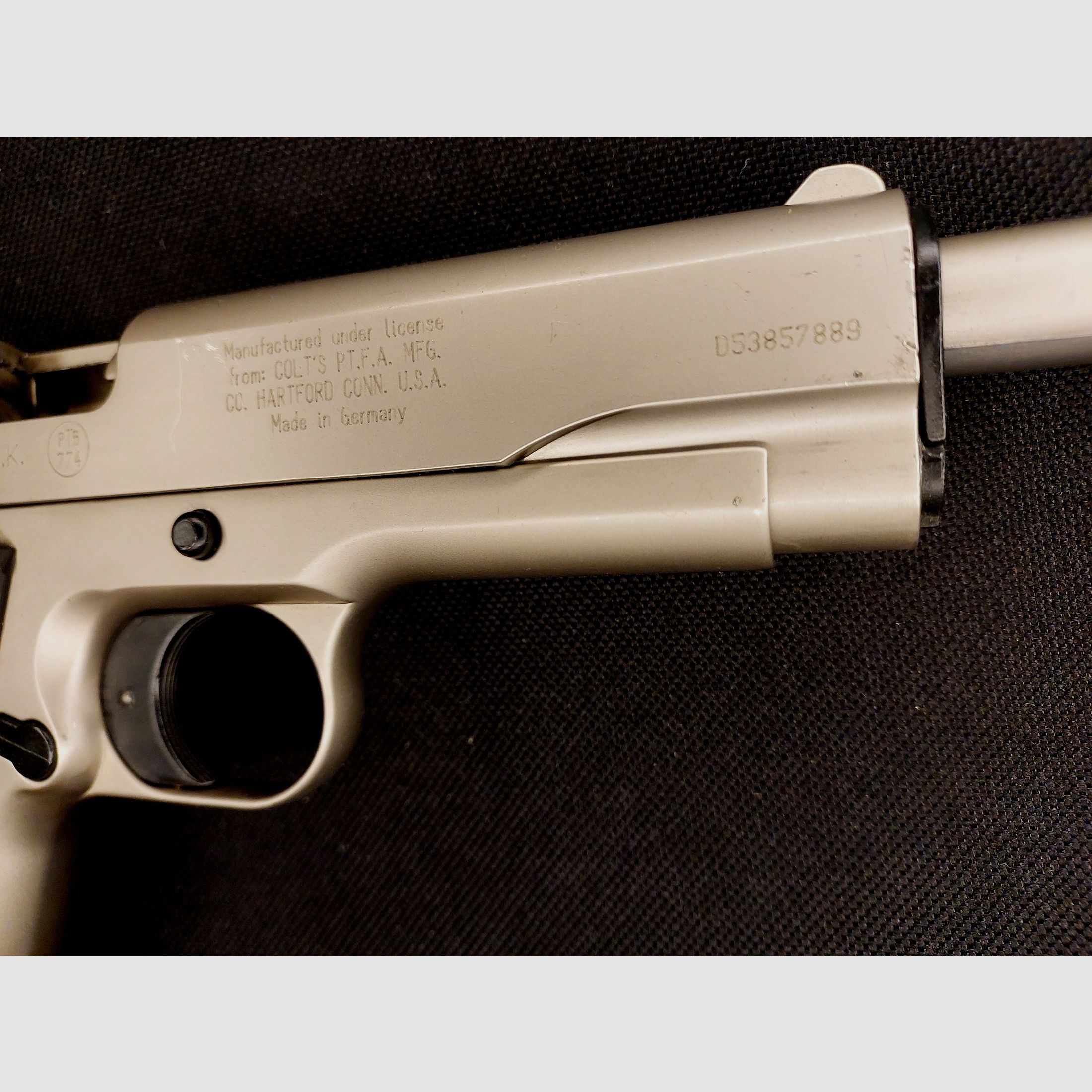 Colt Government 1911 A1 blank firing pistol 9mm P.A.K. nickel (PTB 774)