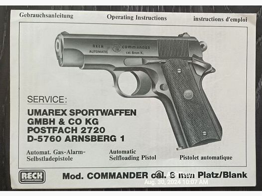 Reck Mod. Commander cal 8mm Bedienungsanleitung Handbuch