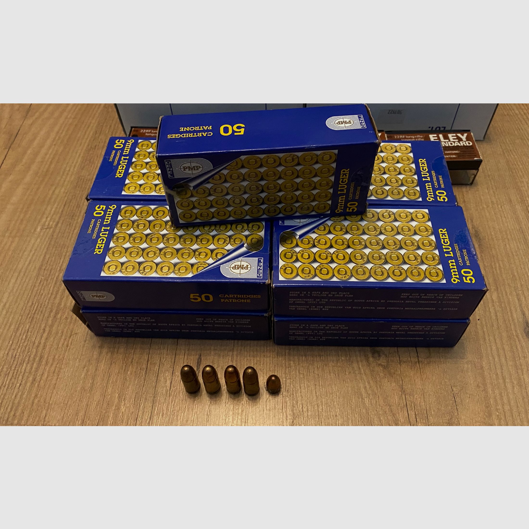 Verkaufe zwecks Hobbyaufgabe 450 Schuss 9 mm Luger vom Hersteller Denel PMP