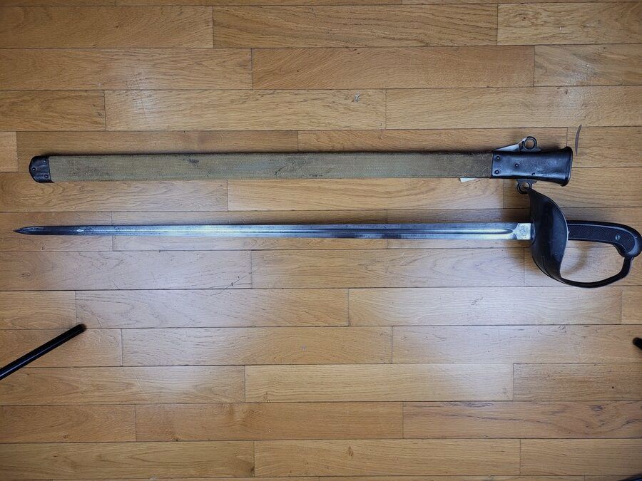 Schöner US-Kavalleriesäbel Modell 1913, genannt „Patton“ – Mit seiner Originalscheide – 1. WK – sehr guter Zustand, Bild 1 von 19