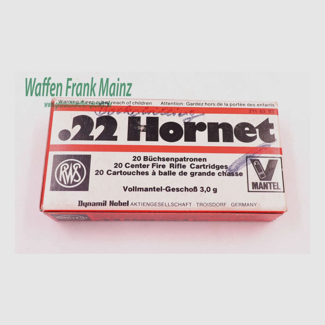RWS (WZd.Fa.Rottweil) 3,0g Vollmantel .22Hornet