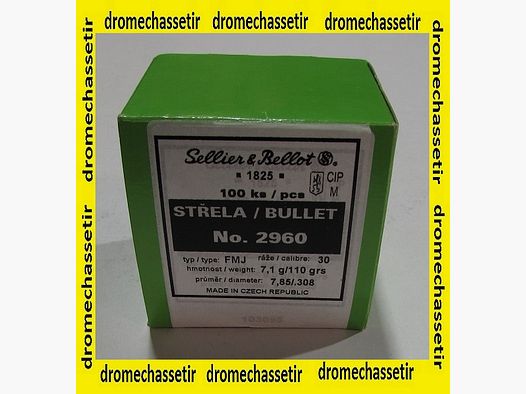 1 boite de 100 ogives Sellier & Bellot, cal 30, 110 grains , FMJ RN 2960